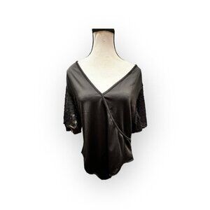 Women’s 3x Flutter Sleeve Wrap Style Body Suit Black